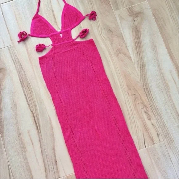 New. Stunning pink Bodycon maxi dress beach vacation wear - Picture 5 of 5